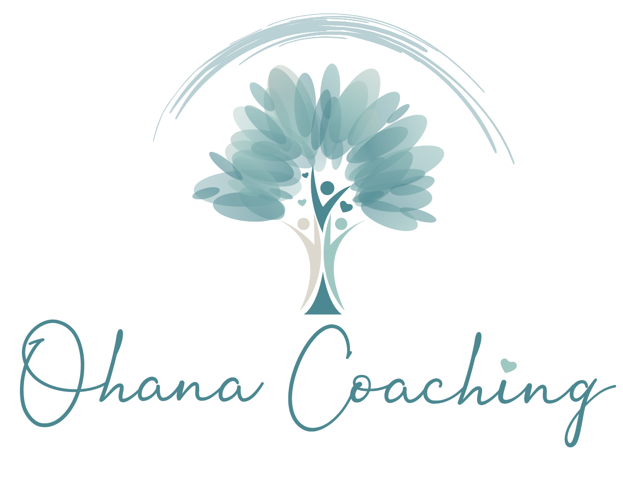 Logo. Baum mit Regenbogen und Schriftzug Ohana Coaching